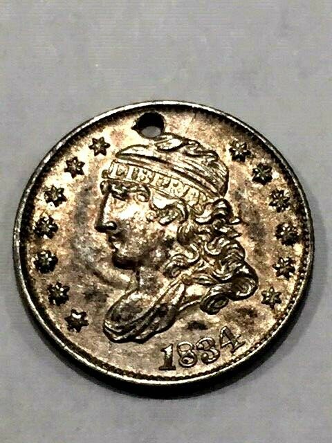 1834 Capped Bust Half Dime- AU Condition (Holed)