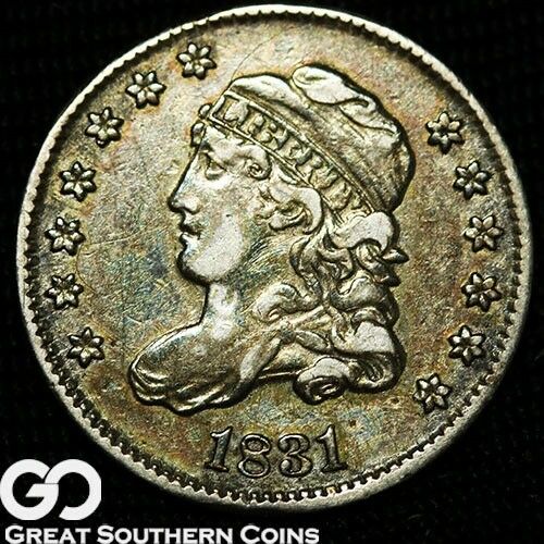 1831 Capped Bust Half Dime, Tough Type, Choice AU+ Early Silver Coin!