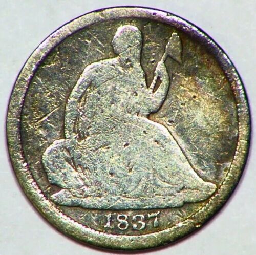 1837 Seated Liberty No Stars Type Coin 1/2 Dime Coin 5C Coin 90% Silver A78