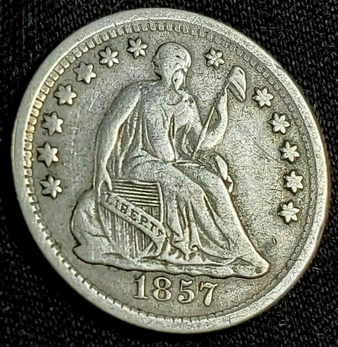 1857 Silver Seated Liberty Half Dime VERY NICE CONDITION