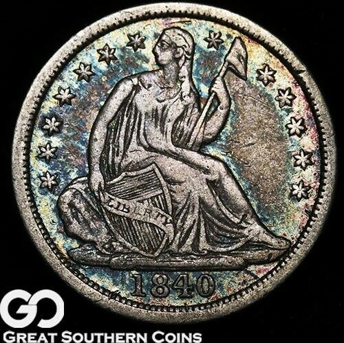1840 Seated Liberty Half Dime, With Arrows, Sought After Type, Deep Rainbow