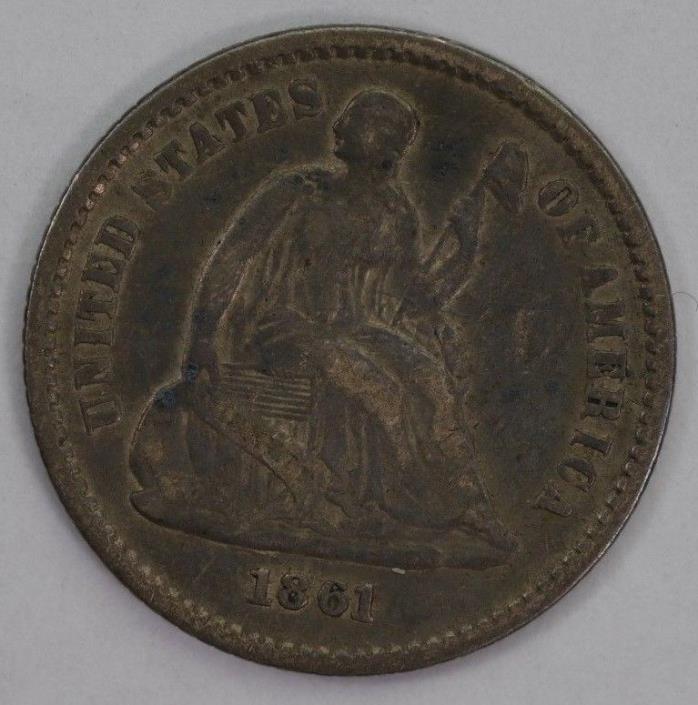 1861 Seated Liberty No Arrows Half Dime VF Condition Original Silver US Coin