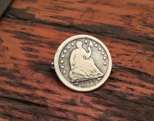 1853 Seated Liberty Half Dime Silver U.S. Coin Pin / Brooch