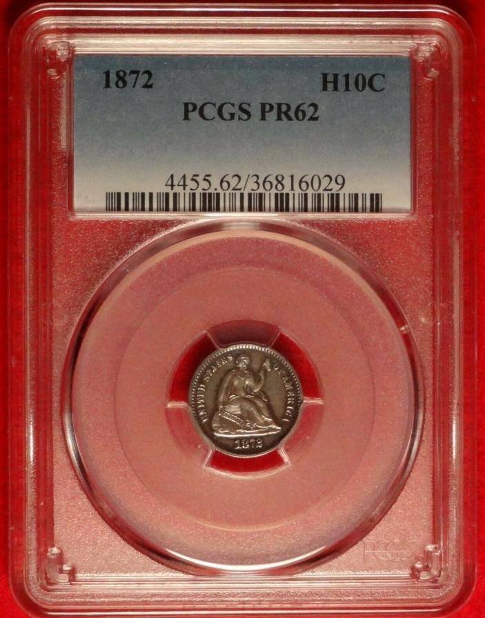 1872 H10C PCGS PR62 CHOICE PROOF SEATED LIBERTY HALF DIME TYPE COIN