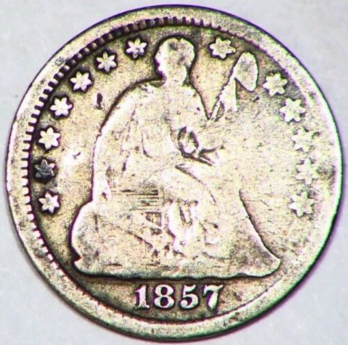 1857 Seated Liberty Half Dime Coin 10C 90% Silver Nice Clean Good Detail A84