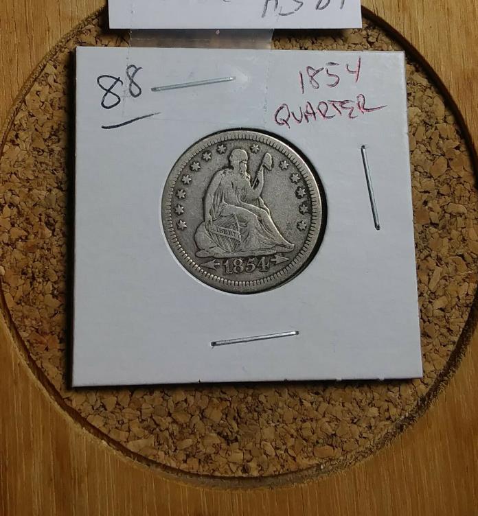 1854 Liberty Seated Quarter w/arrows 90 % Silver US Coin SLQ64 