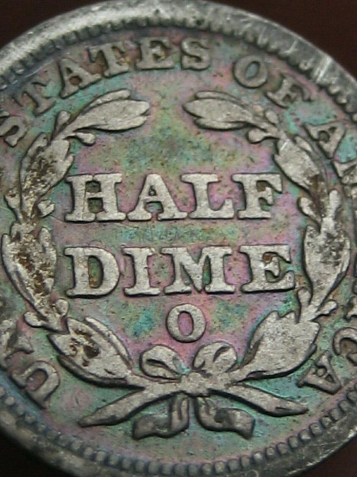 1850 O Seated Liberty Half Dime- VG/Fine Details- Rainbow Toning