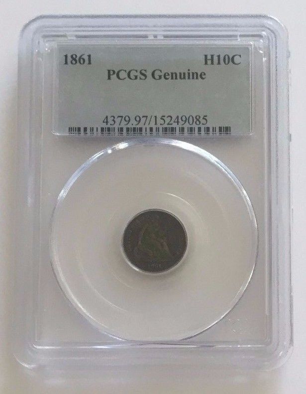 1861 H10C Half Ten Cent DIME COIN US Currency SEATED Liberty GENUINE Money PCGS