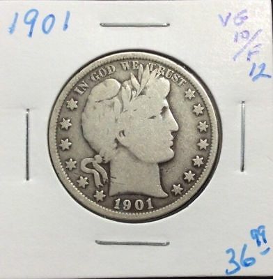 1901 Barber Silver Half Dollar in VG+/F Condition