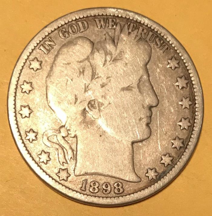 Liberty Head or Barber 90% silver Half Dollar 1898 O----looks VG