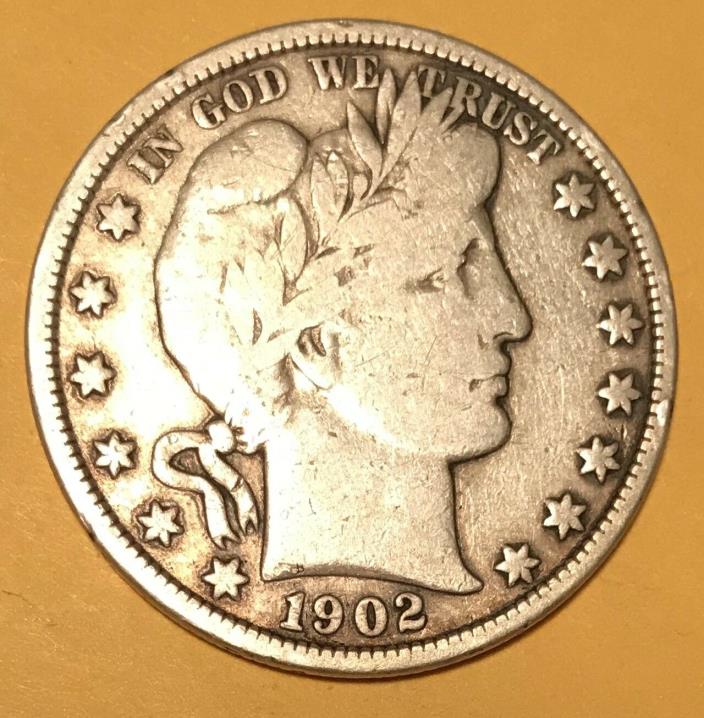 Liberty Head or Barber 90% silver Half Dollar 1902----looks VG
