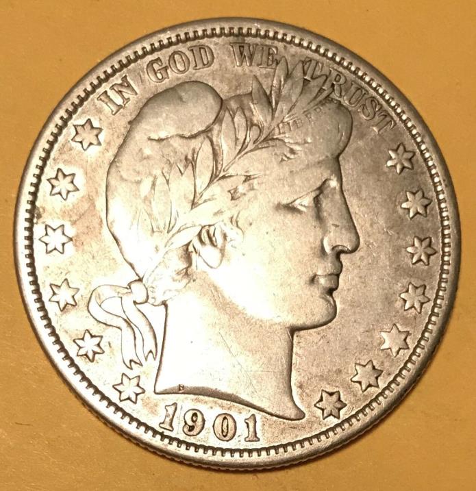 Liberty Head or Barber 90% silver Half Dollar 1901----looks Very Fine