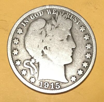 Liberty Head or Barber 90% silver Half Dollar 1915 D ---- looks VG