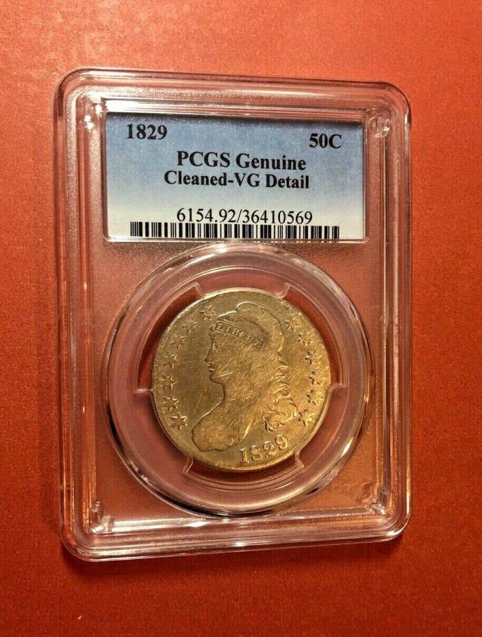 1829 BUST HALF DOLLAR PCGS GENUINE VG DETAIL CLEANED