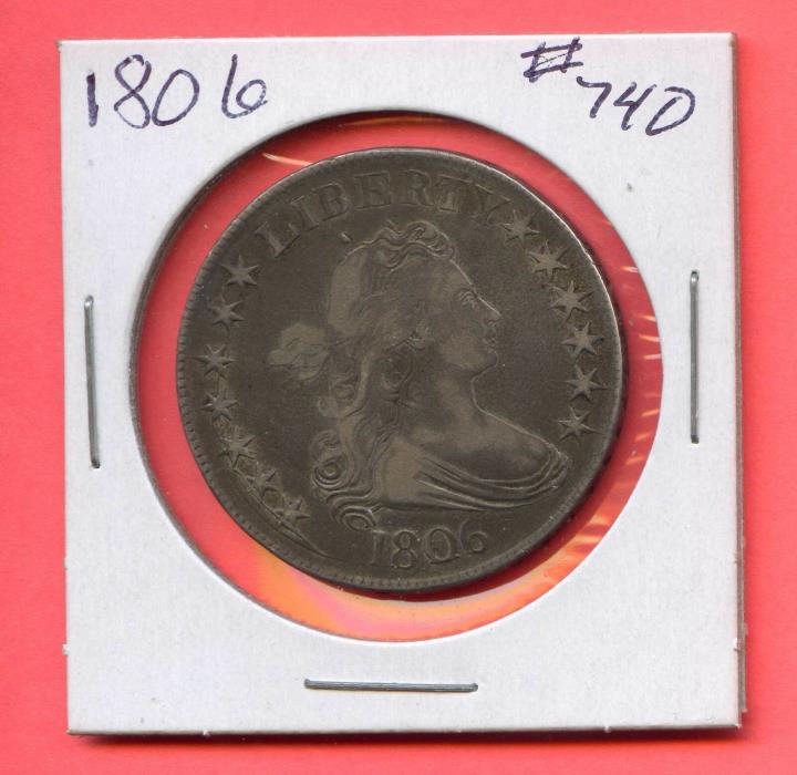 1806 50C Pointed 6 Stem, Draped Bust Silver Half Dollar. Circulated. Lot #354