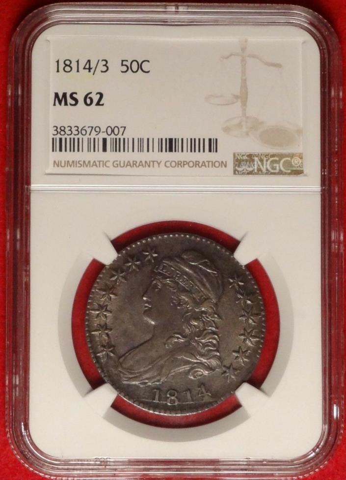 1814/3 50C NGC MS62 CHOICE UNCIRCULATED OVERDATE CAPPED BUST HALF DOLLAR VARIETY