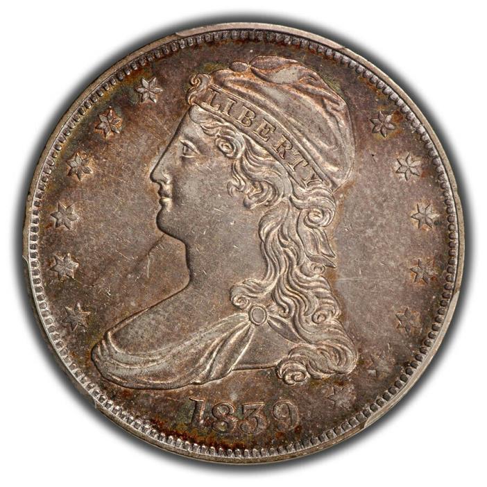 1839 Reeded Edge Bust Half Dollar - PCGS AU-53 - Beautiful Toning!