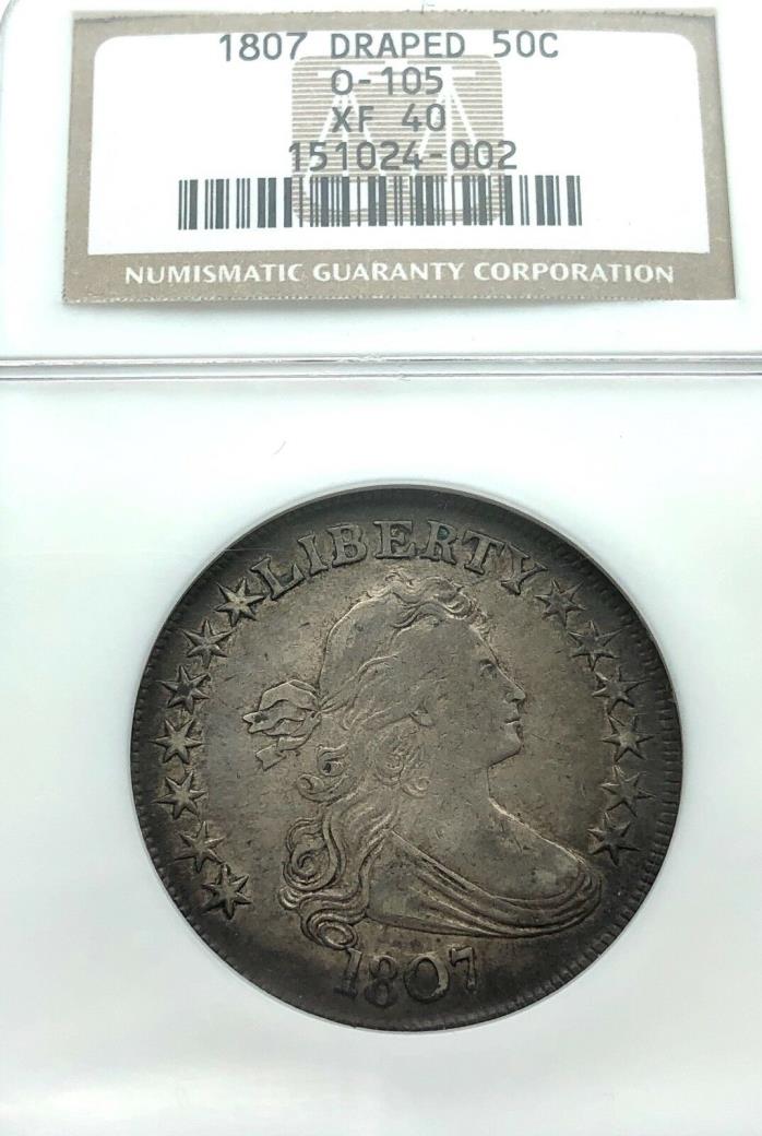 1807- U.S. Draped Bust Silver Half Dollar Large Eagle- Extra Fine-40 NGC, O-105
