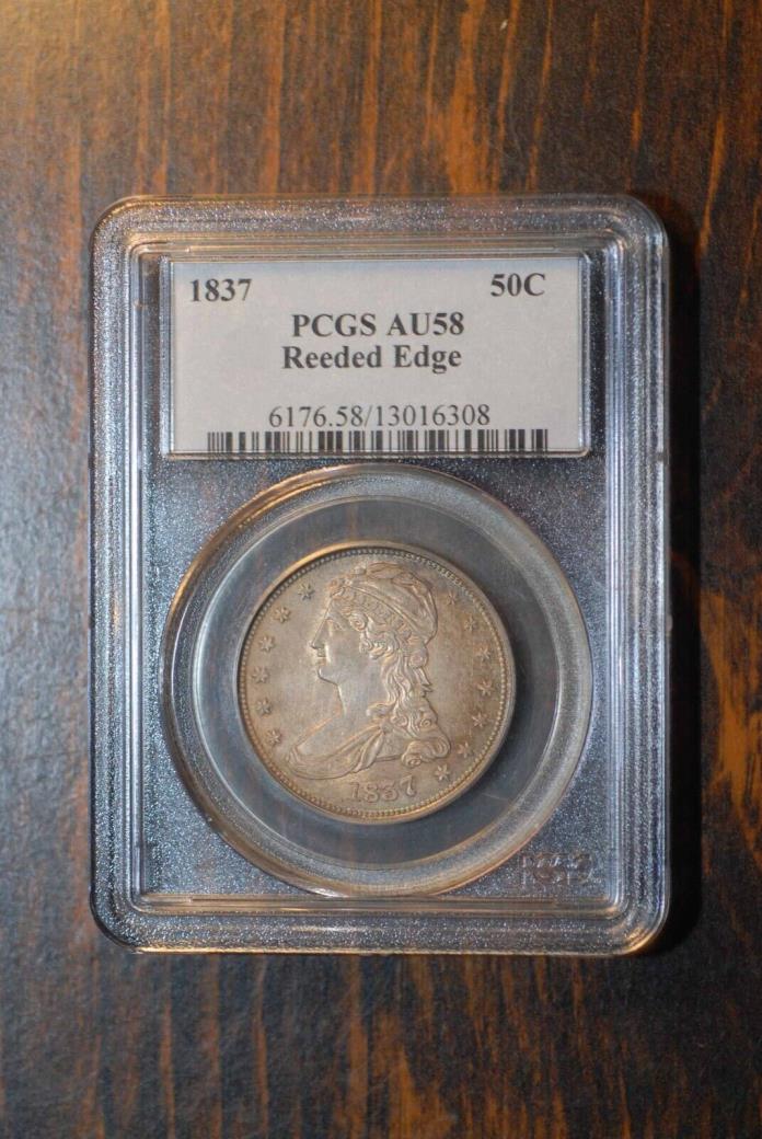 1837 Capped Bust Half Dollar, Reeded Edge, PCGS AU58