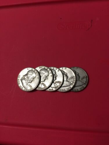 Lot Of 5 Silver Franklin Half Dollars 90% Silver Mixed Dates