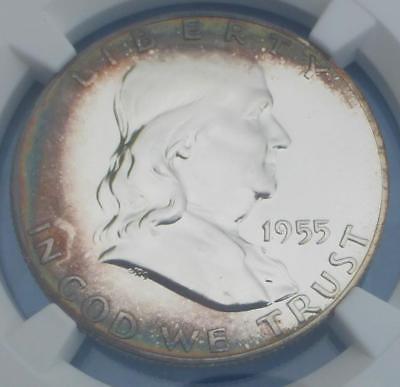 1955 NGC Proof 68 Silver Franklin Half Dollar, Gem PF68, Target Tone & Obv Cameo