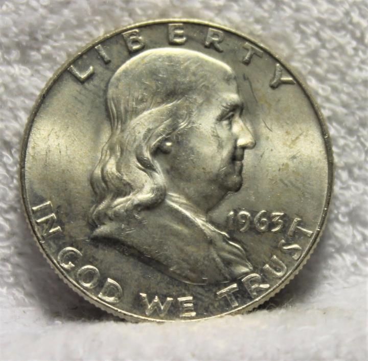 1963D AUplus franklin half dollar