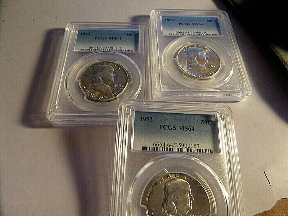 3-1953 P FRANKLIN HALF DOLLARS, PCGS MS 64   order is 1 coin
