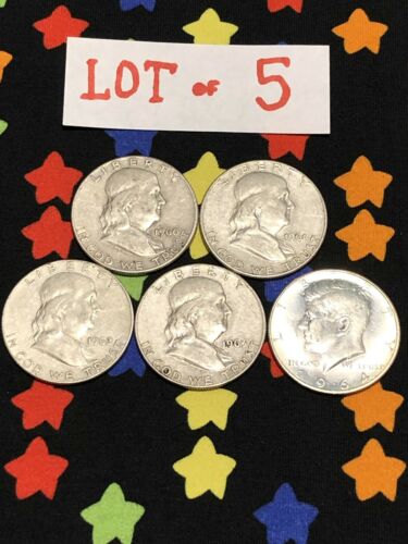 5 Coin Lot:  1960-P  1961-D  1962-D  1963-D Franklin and  1964-D Kennedy Half
