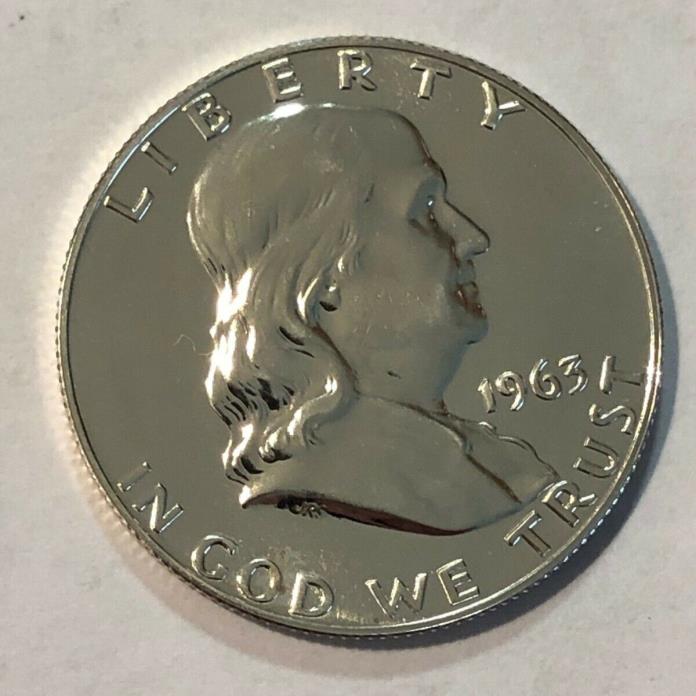 1963 gem PROOF Franklin silver half dollar. some toning.