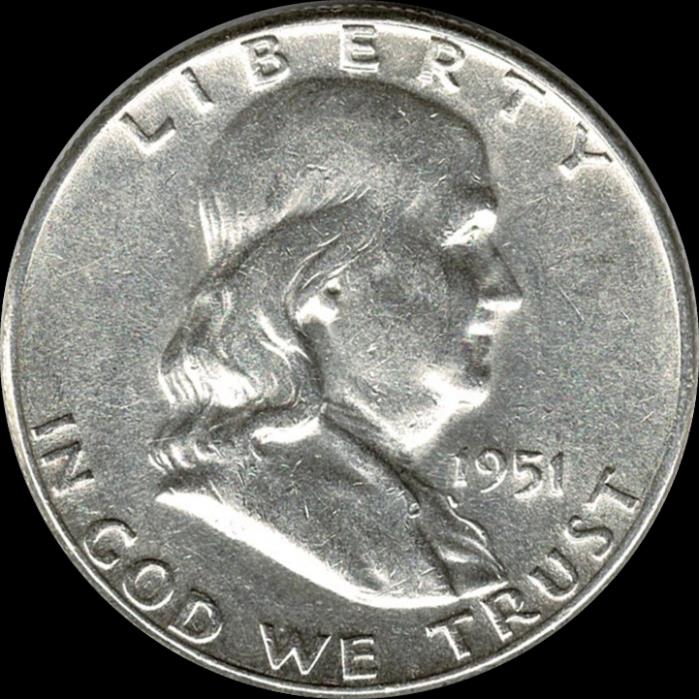 A 1951 P Franklin Half Dollar 90% SILVER US Mint 