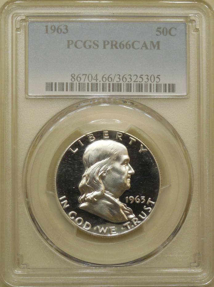 1963 PCGS PR-66-CAM Franklin silver half dollar proof GEM blast white CAMEO