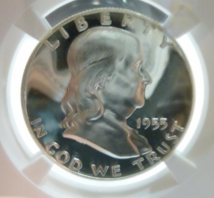 1955 Franklin Half Dollar NGC Extremely Scarce Doubling Frosty DDO Cameo Proof