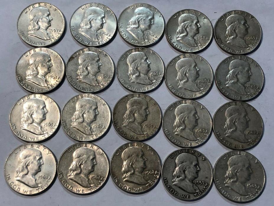 Mixed dates ROLL of 20 Franklin silver half dollars. (lot#2)