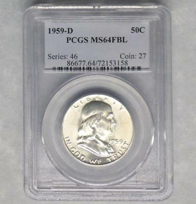 1959 D PCGS MS 64 Full Bell Line Franklin Silver Half Dollar, MS 64 FBL