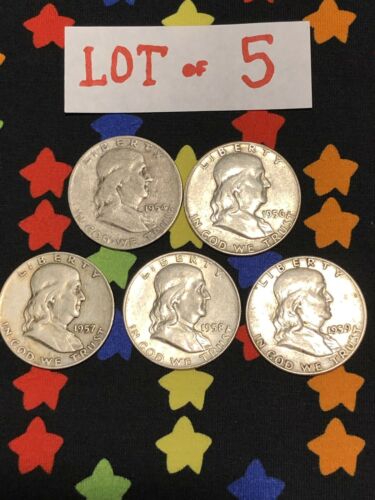 5 Coin Lot:   1954-D   1956-P   1957-D   1958-D   1959-P.  Franklin Half Dollar