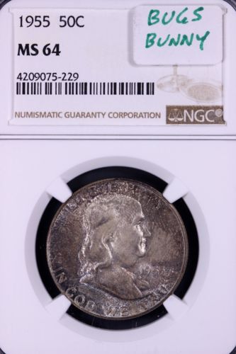 1955 Franklin Half Dollar NGC MS64 Bugs Bunny (Not Labeled) 2-15AMT