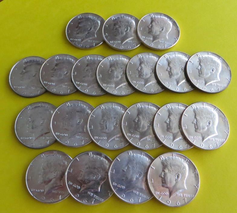 1 Roll Of Uncirculated 1967 Kennedy Half Dollars ~ 40% Silver