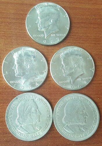 2ea. 1964 1 ea. 1967  Kennedy Half Dollars & 2ea. 1893 Columbian Half Dollars