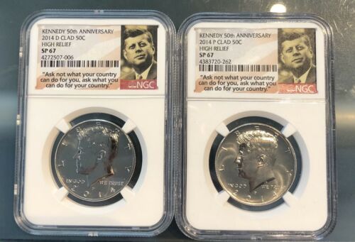 2014 P & D NGC SP67 Clad Kennedy 50th Anniversary High Relief Set, Free Shipping