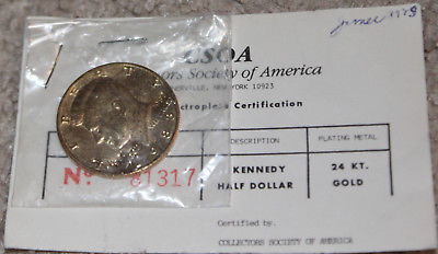 1983 COLLECTOR SOCIETY of AMERICA csoa KENNEDY HALF DOLLAR 24kt gold plated COIN