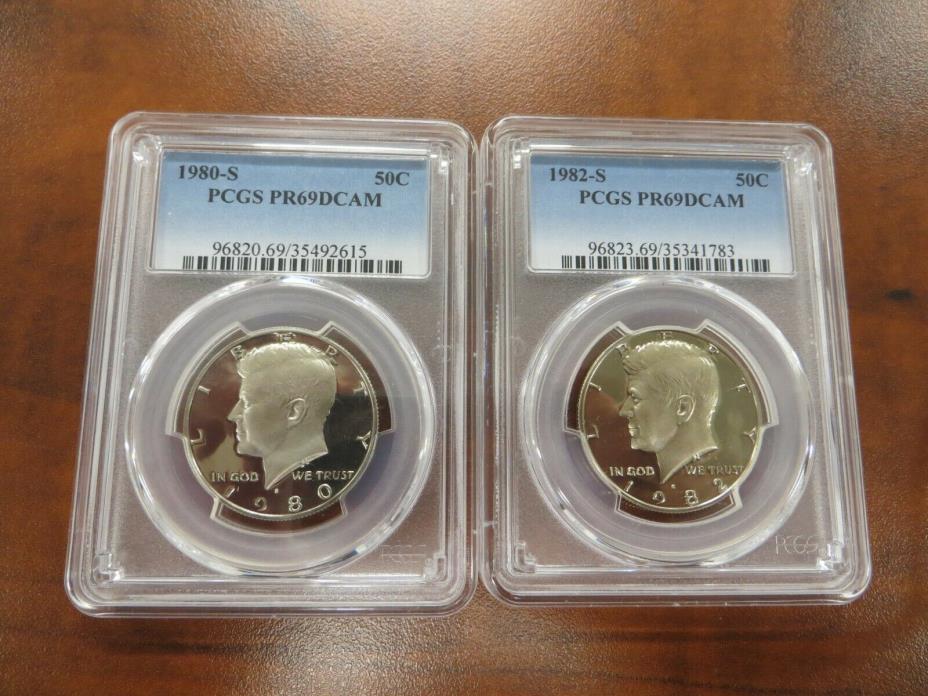 Proof Half Dollar 2 coin lot pcgs pr69!! 1980s and 1982s
