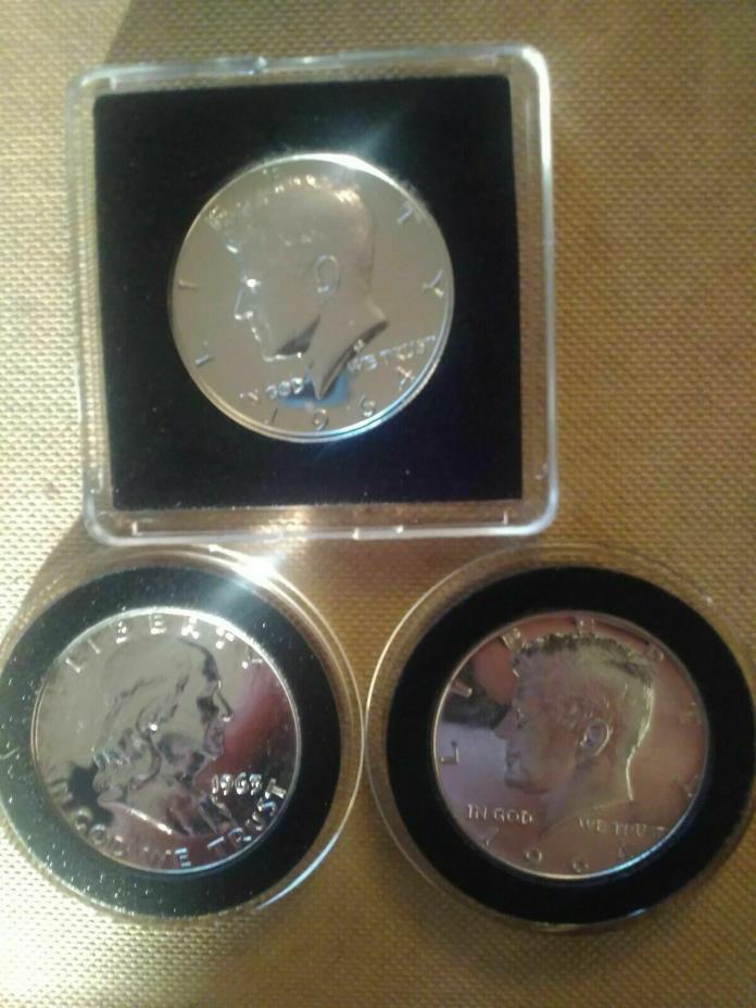 3 Coins - 2: 1964 Kennedy Half Dollars & 1: 1963 Franklin Half  - High Grade