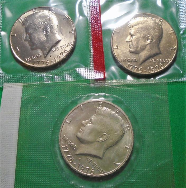 1976 P,D, + 1976 S 40% Silver Unc Bicentennial Kennedy Half Dollars