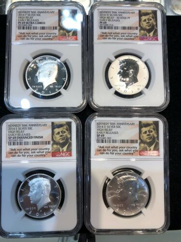 2014 SILVER KENNEDY 50th ANNIV 4 COIN SET ~ NGC PF69-SP69 ~ FREE SHIPPING