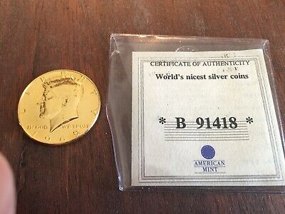 1969 D KENNEDY GOLD PLATED HALF DOLLAR W/AMERICAN MINT CERTIFICATE B 91418