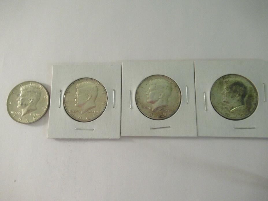 Lot of 4 1964 KENNEDY HALF DOLLARS 90% SILVER 64,66,67,68D ALL TONING!!!