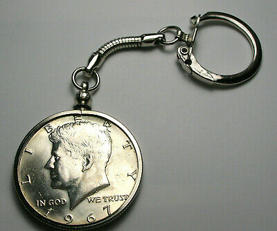 Key chain Bezel With a 1967 Kennedy JFK 40% Silver Half Dollar