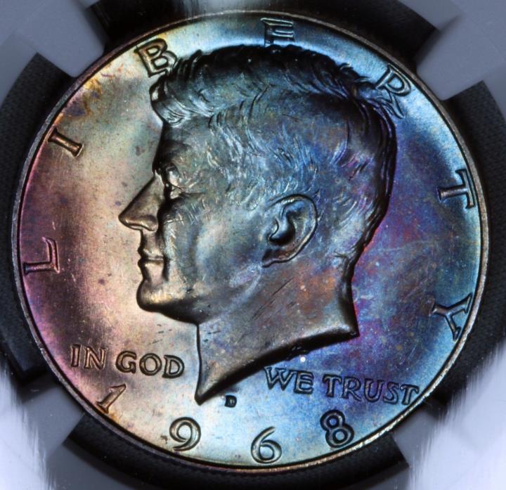 1968-D 50C Kennedy Half Dollar NGC MS64 BU UNC Monster Toned Color Silver