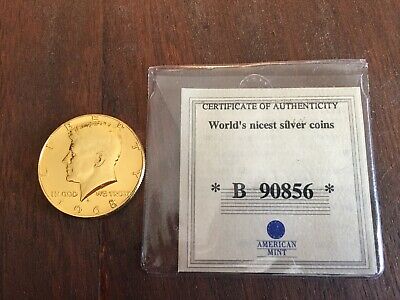 1968 D KENNEDY GOLD PLATED HALF DOLLAR W/AMERICAN MINT CERTIFICATE B 90856