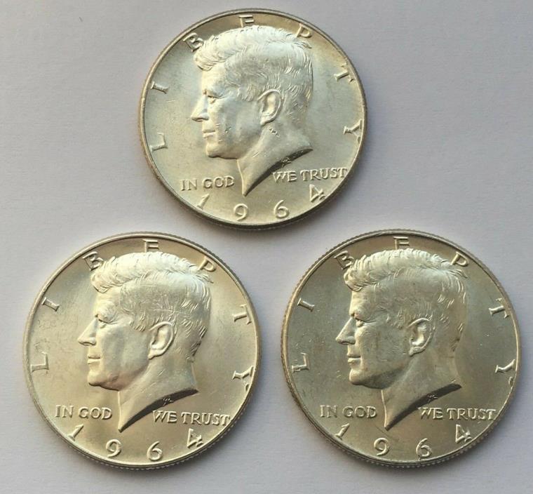 1964 LOT OF 3 KENNEDY SILVER HALF DOLLAR COINS